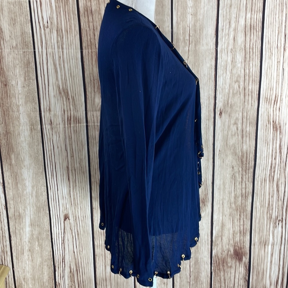 Fontana Navy Blue Open Front Cardigan w/Metal Eyelit & Ring Accents Small NWT - Picture 6 of 9
